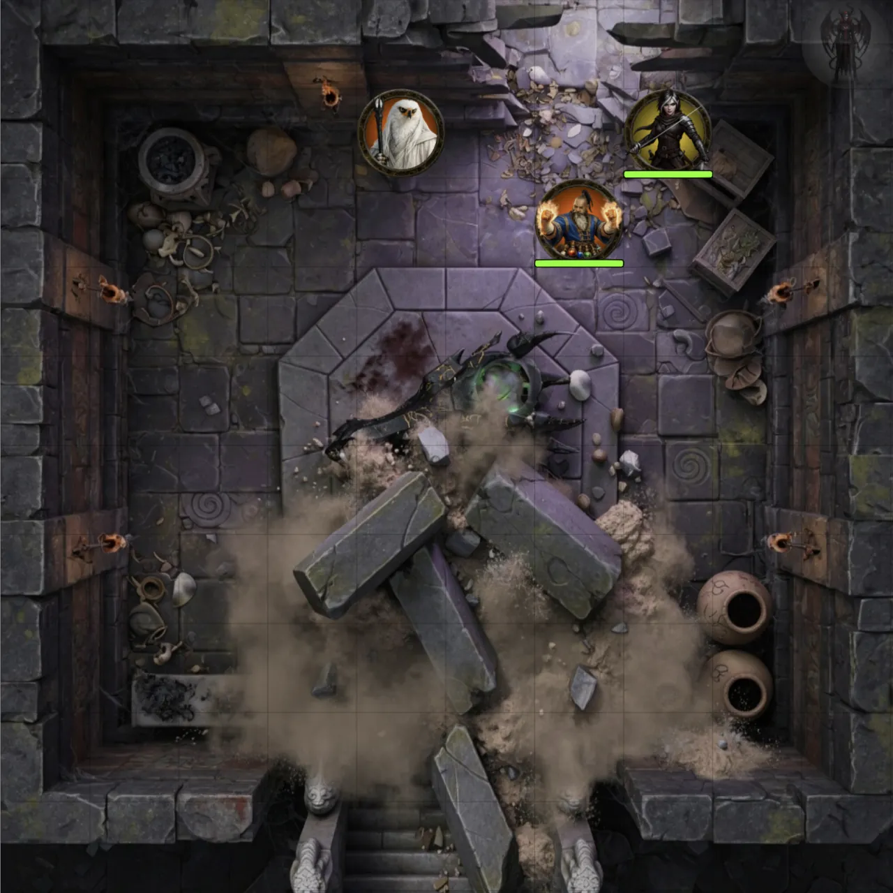 The same battlemap after a live cave-in edit